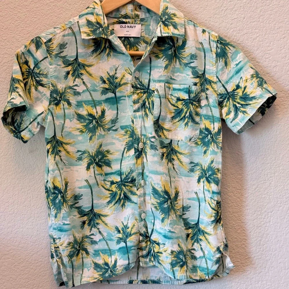 Old Navy Boys Size 8 Palm Tree Tropical Shirt Swim Trunks 2 Piece Set